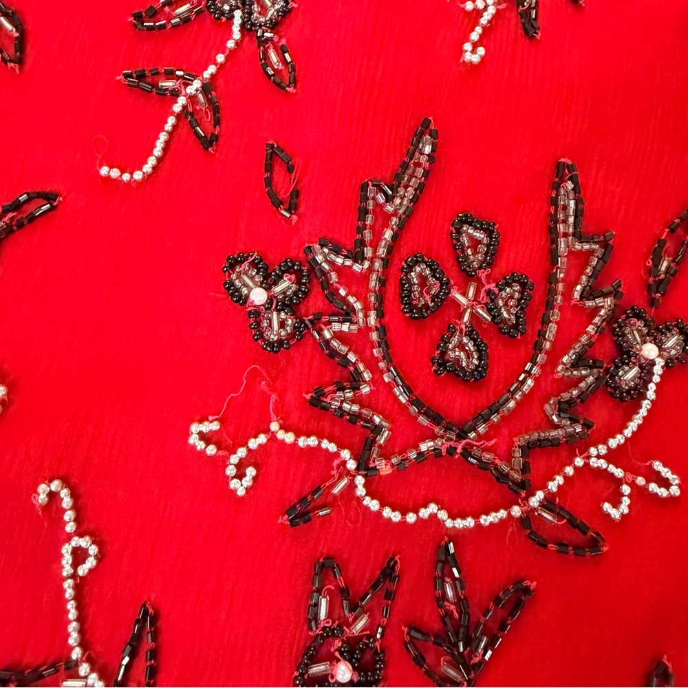 Stenay Vintage Women's Red Silk Black & White Beaded Formal Top- Size XL - Picture 3 of 12